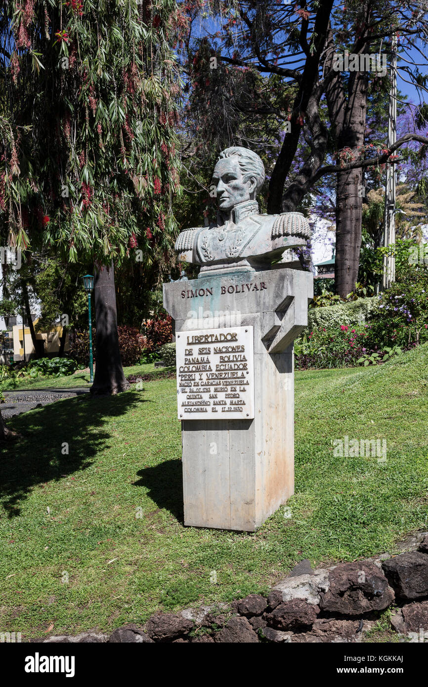 Il Simon Bolívar Statua nel Jardin parco municipale di Funchal, Madeira, Portogallo Foto Stock