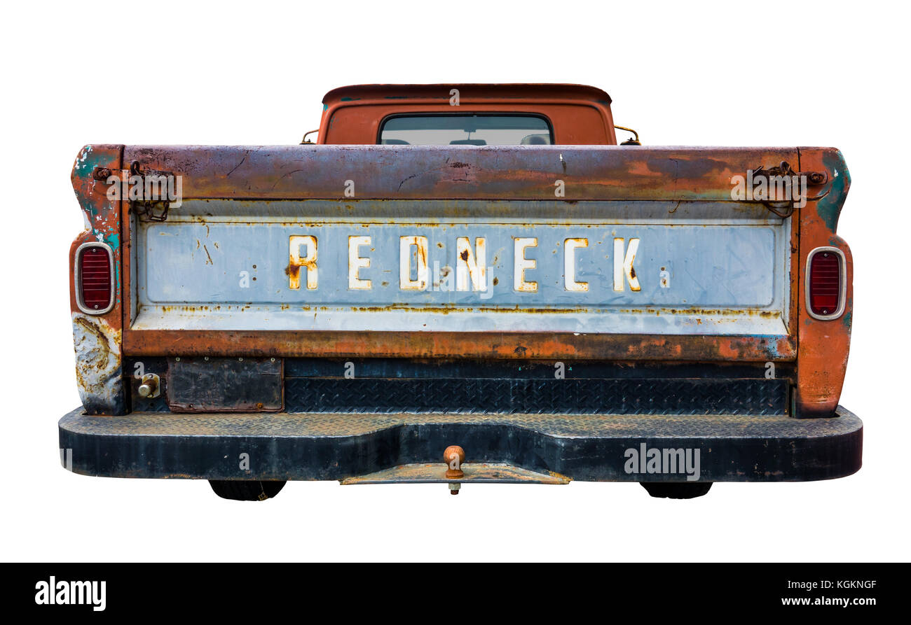 Grungy vecchio camioncino con redneck sul retro Foto Stock