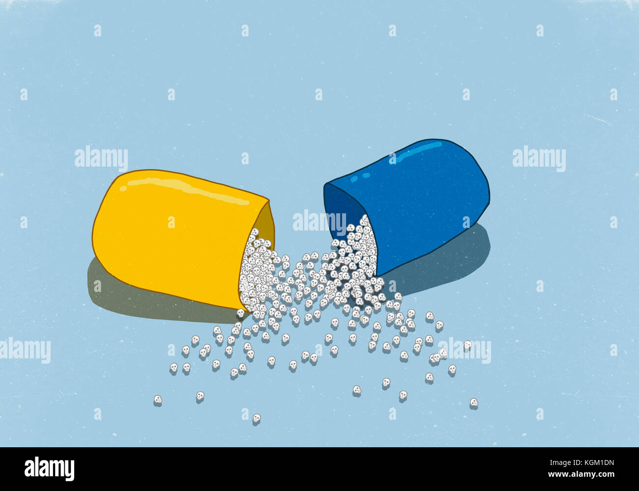 Immagine illustrativa di teschi nella capsula aperta su sfondo blu Foto Stock