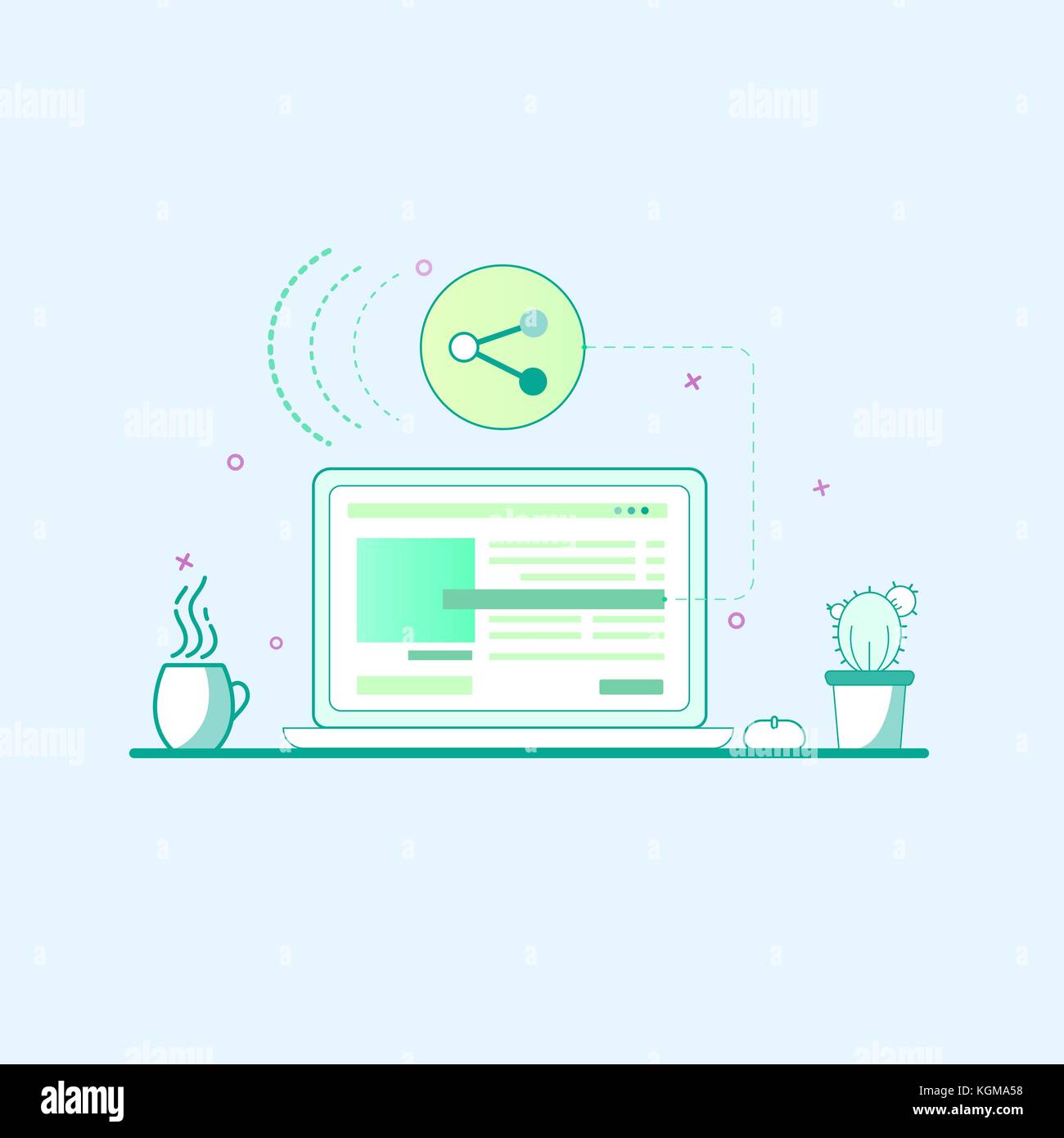 Illustrazione Vettoriale in profilo piatto stile. graphic design concept di desctop Illustrazione Vettoriale