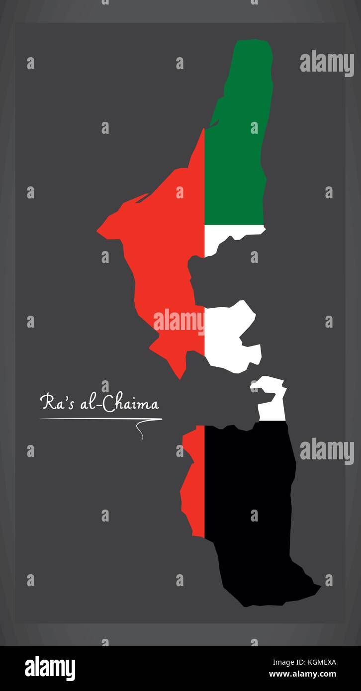 Ras al-chaima Mappa di Emirati arabi uniti con bandiera nazionale illustrazione Illustrazione Vettoriale
