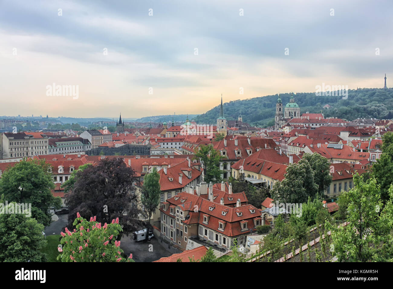 Vista sul centro di Praga al tramonto, Repubblica ceca Foto Stock