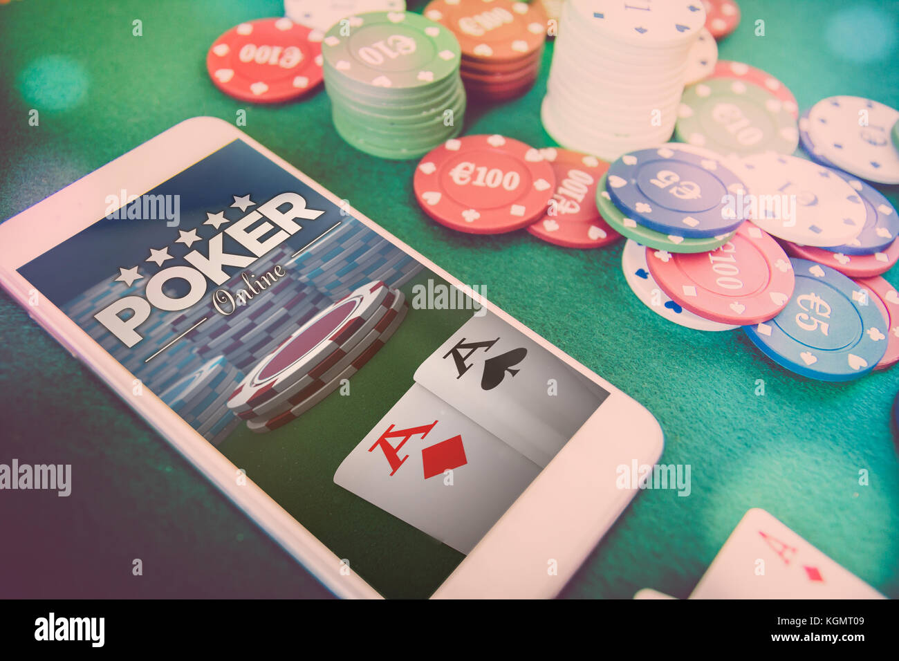 Poker online smartphone Foto Stock