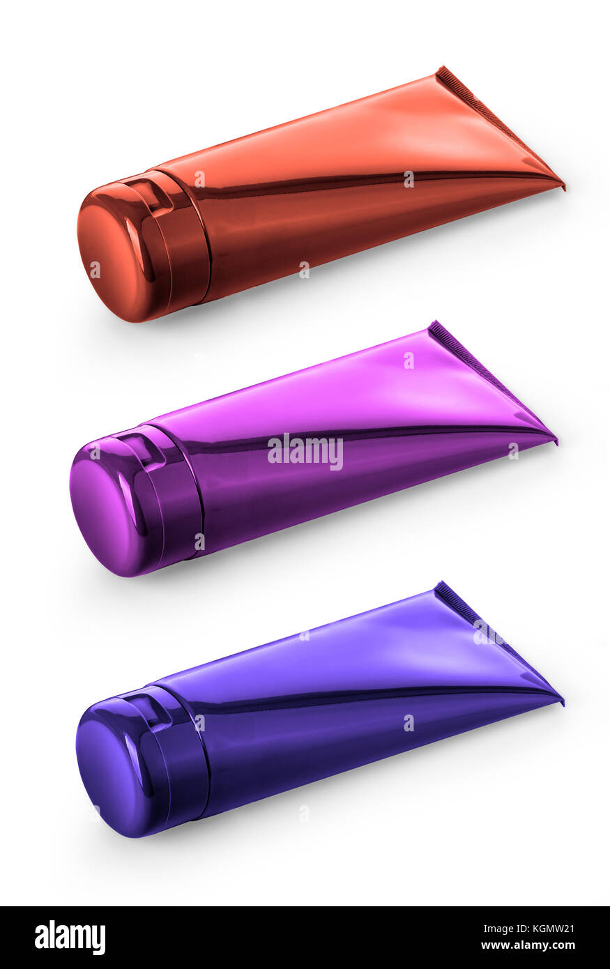 Chiusura del tubo a colori su sfondo bianco con tracciato di ritaglio Foto Stock