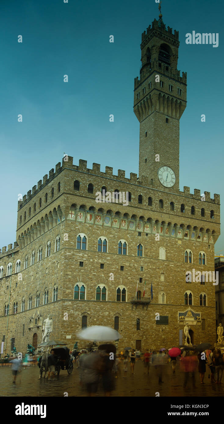 FIRENZE, ITALIA, Palazzo Vecchio e Piazza della Signoria, statua del David, Michelangelo Foto Stock