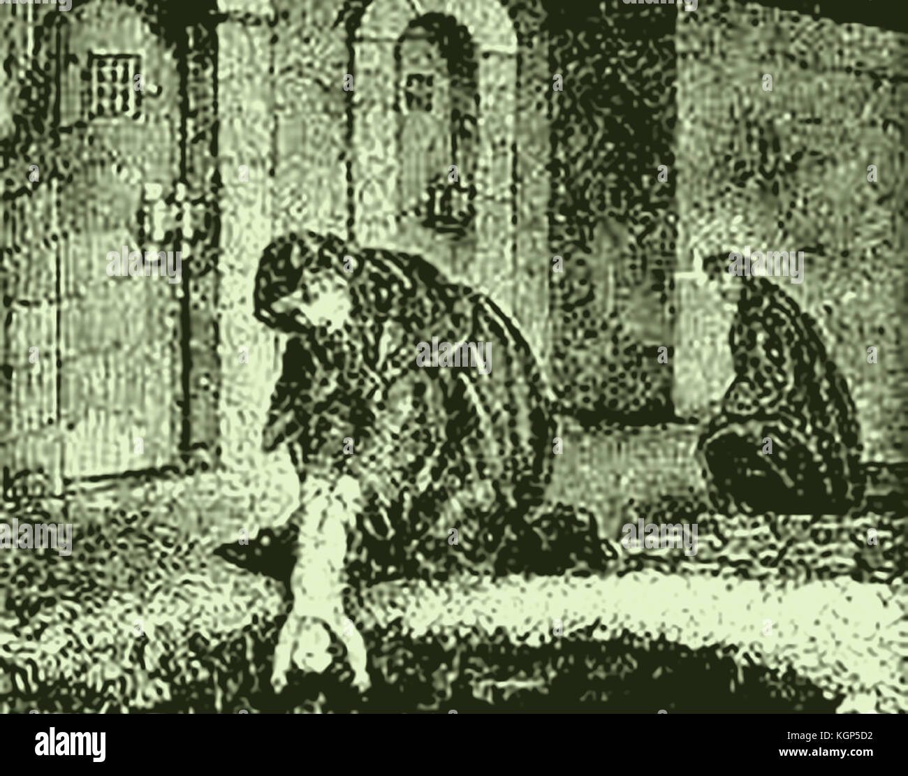 Un vecchio macabro presumibilmente illustrazione che mostra un "baby pit' (sepoltura fossa) in un inglese abbey dove i neonati illegittimi sono state sistematicamente sepolta dalle monache di medievale (e versioni successive) volte Foto Stock