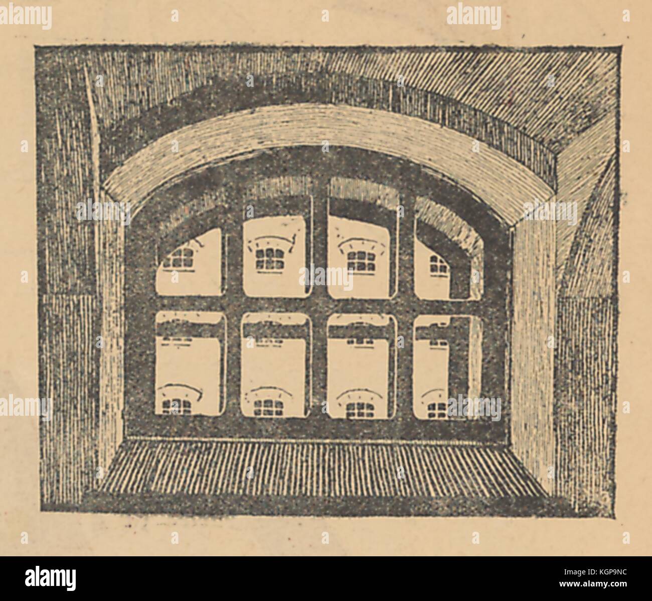 Illustrazione dal segnale della rivista satirica russa (segnale) raffigurante una finestra con barre di prigione, attraverso la quale si può vedere un edificio con più delle stesse finestre, 1905. () Foto Stock