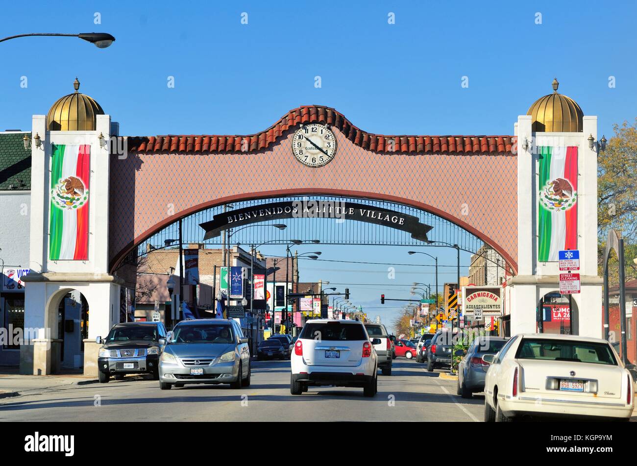 Portale di ingresso a Chicago il piccolo villaggio quartiere sulla città e sul suo lato sud. Chicago, Illinois, Stati Uniti d'America. Foto Stock