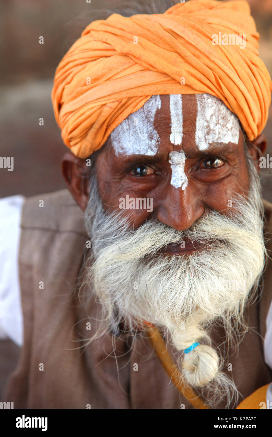 Indiano Baba, Sadhu, Sadhu, Santo uomo, sacerdote indù, Tempio, (Foto Copyright © di Saji Maramon) Foto Stock