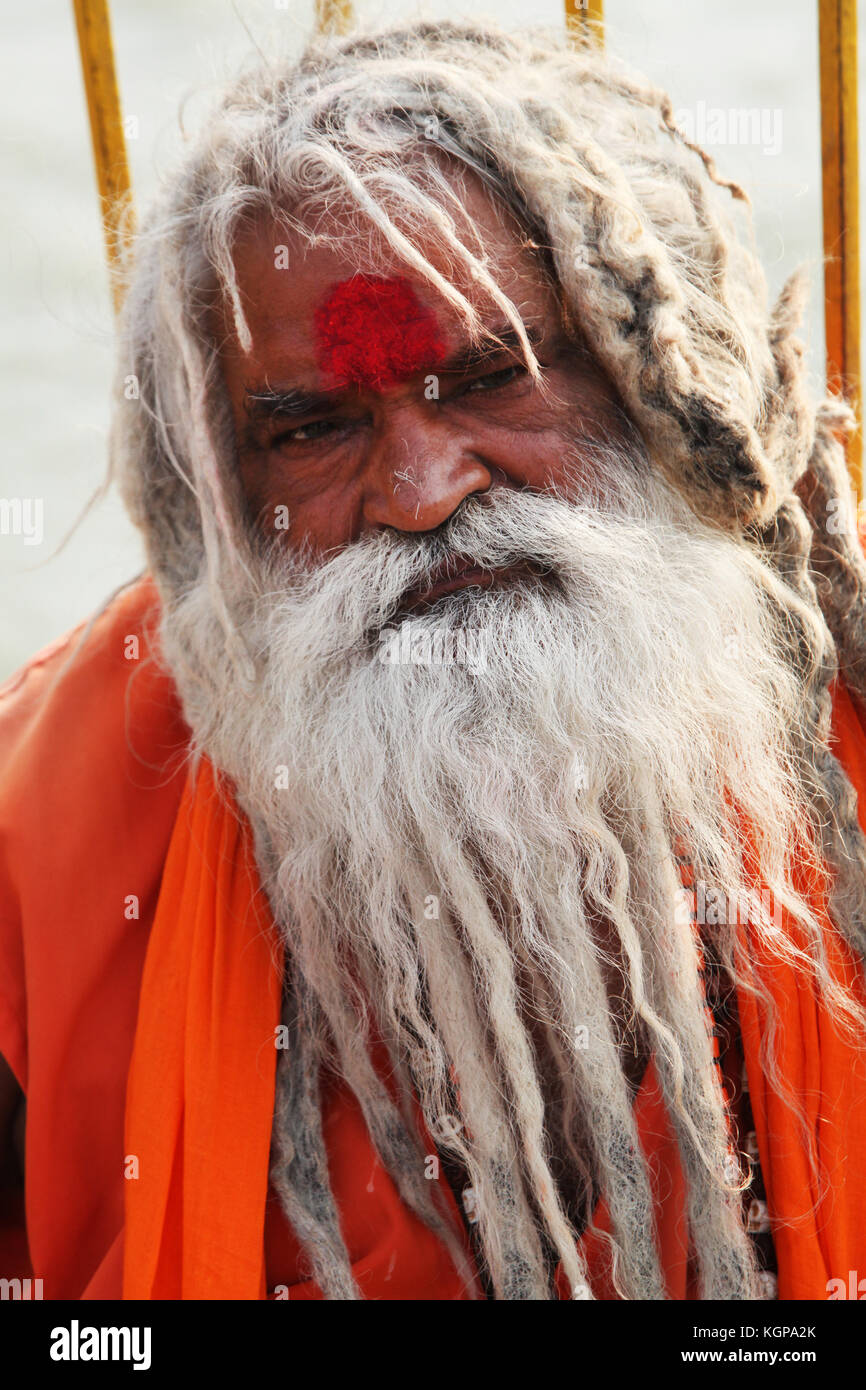 Indiano Baba, Sadhu, Sadhu, Santo uomo, sacerdote indù, Tempio, (Foto Copyright © di Saji Maramon) Foto Stock