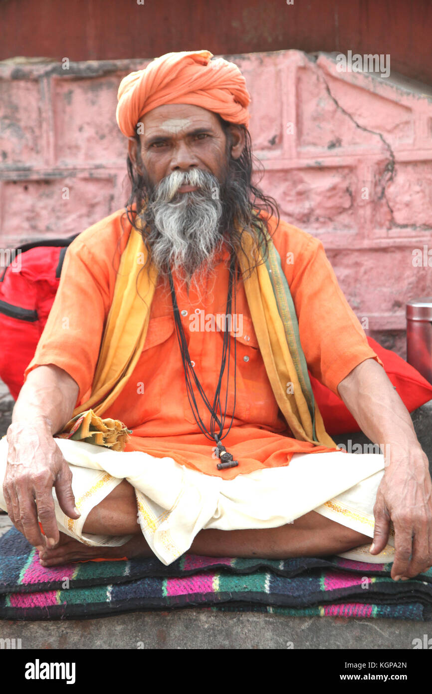 Indiano Baba, Sadhu, Sadhu, Santo uomo, sacerdote indù, Tempio, (Foto Copyright © di Saji Maramon) Foto Stock