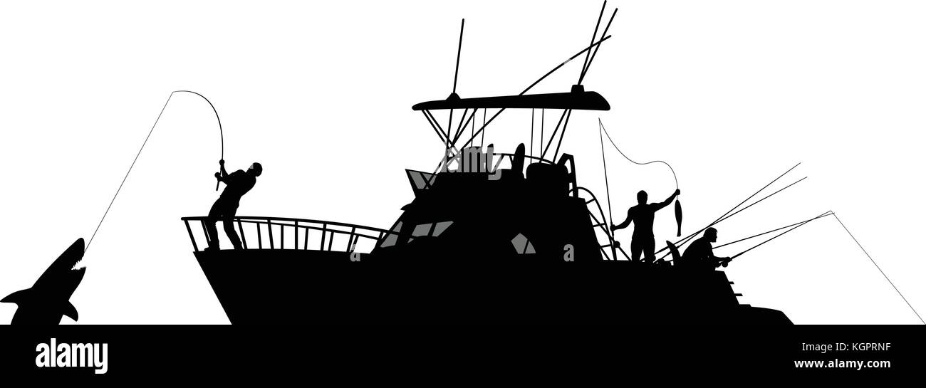 Barca da pesca silhouette Illustrazione Vettoriale