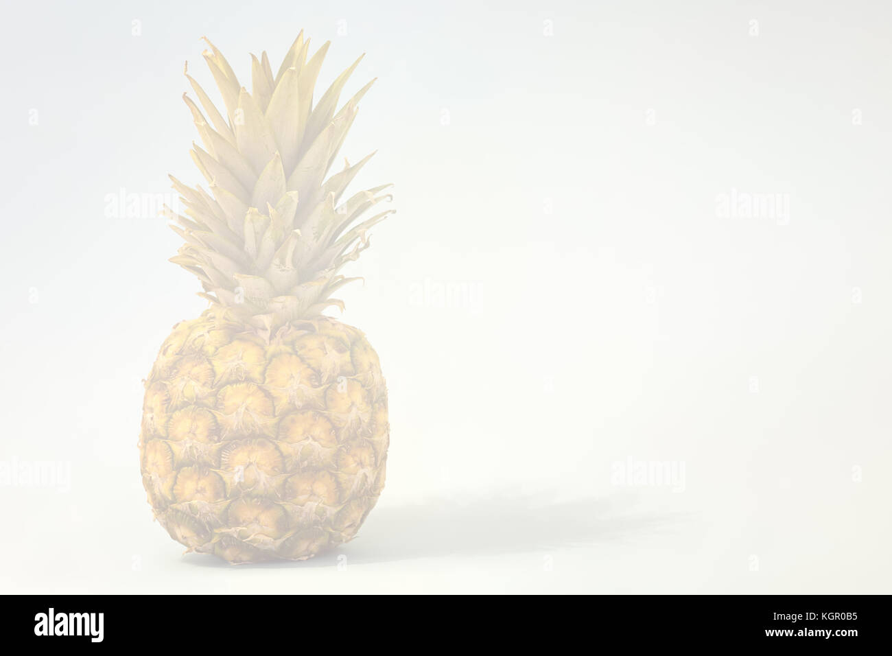 Ananas intero isolato su sfondo bianco,con lo spazio negativo sul lato destro del telaio, sbiadito, basso contrasto Foto Stock