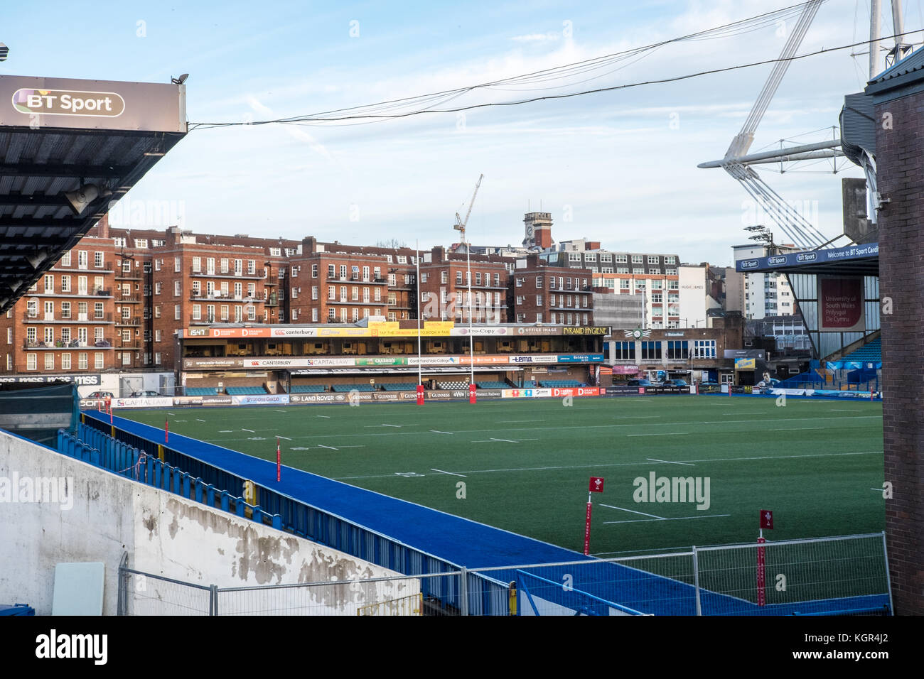 Cardiff Arms Park,Rugby Stadium,home, di Cardiff Blues,a,l'ombra,d,Principato,stadium,Cardiff,capitale,Caerdydd,South Glamorgan,Galles,Welsh,UK, Foto Stock