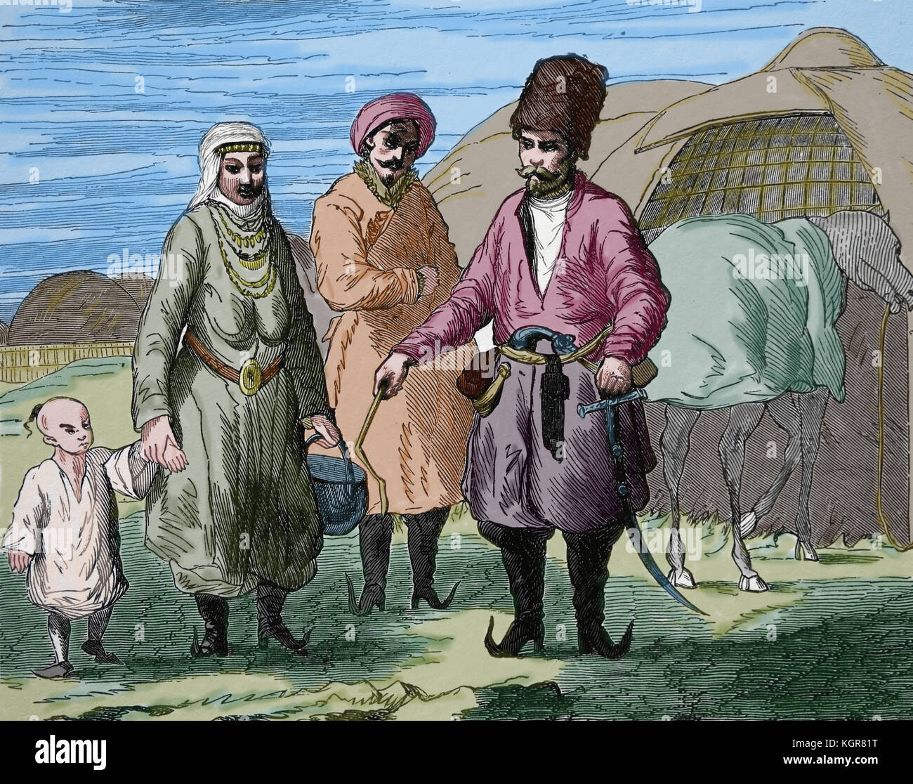 Asia famiglia Persico. incisione del XIX secolo. Foto Stock