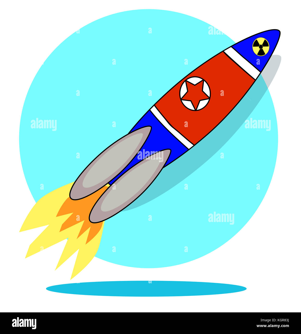 Illustrazione di un razzo con la bandiera della Corea del Nord isolato su sfondo bianco Foto Stock