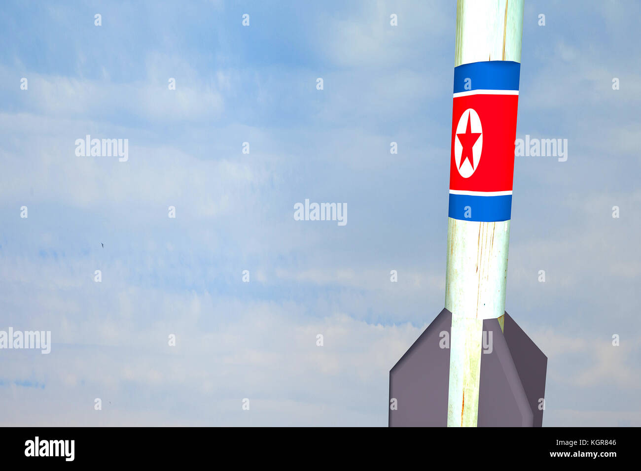 3D render di un missile con la bandiera della Corea del Nord Foto Stock