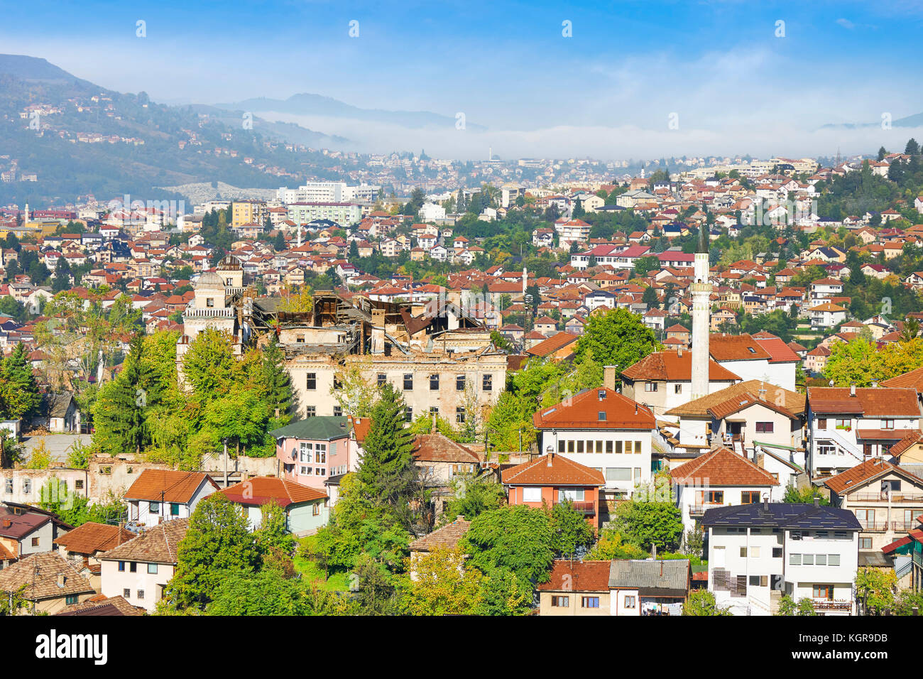 Vista aerea di Sarajevo, città capitale della Bosnia Erzegovina Foto Stock