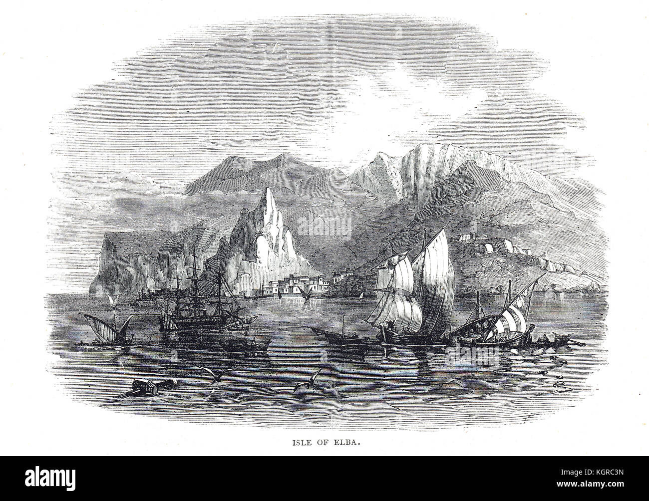 Isola d'Elba, incisione del XIX secolo Foto Stock