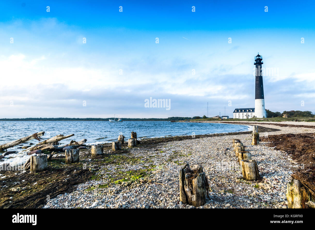 Una spiaggia che conduce al faro di Sõrve a Saaremaa, Estonia Foto Stock
