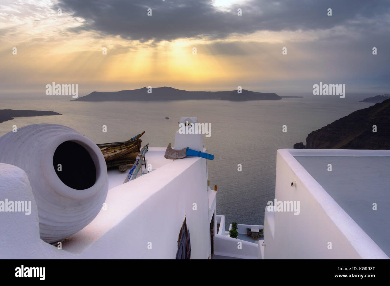 Abstract architettura delle Cicladi egeo edifici tradizionali, Santorini, Grecia. Foto Stock