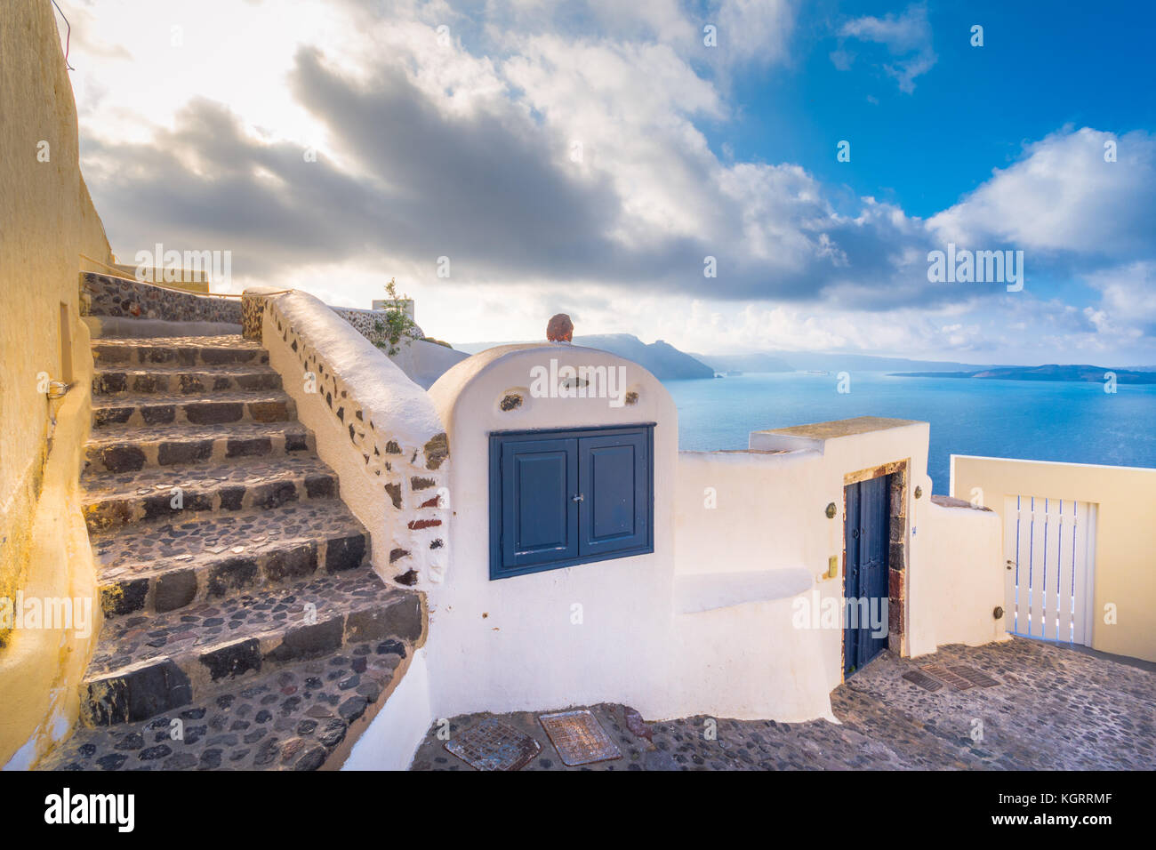 Abstract architettura delle Cicladi egeo edifici tradizionali, Santorini, Grecia. Foto Stock