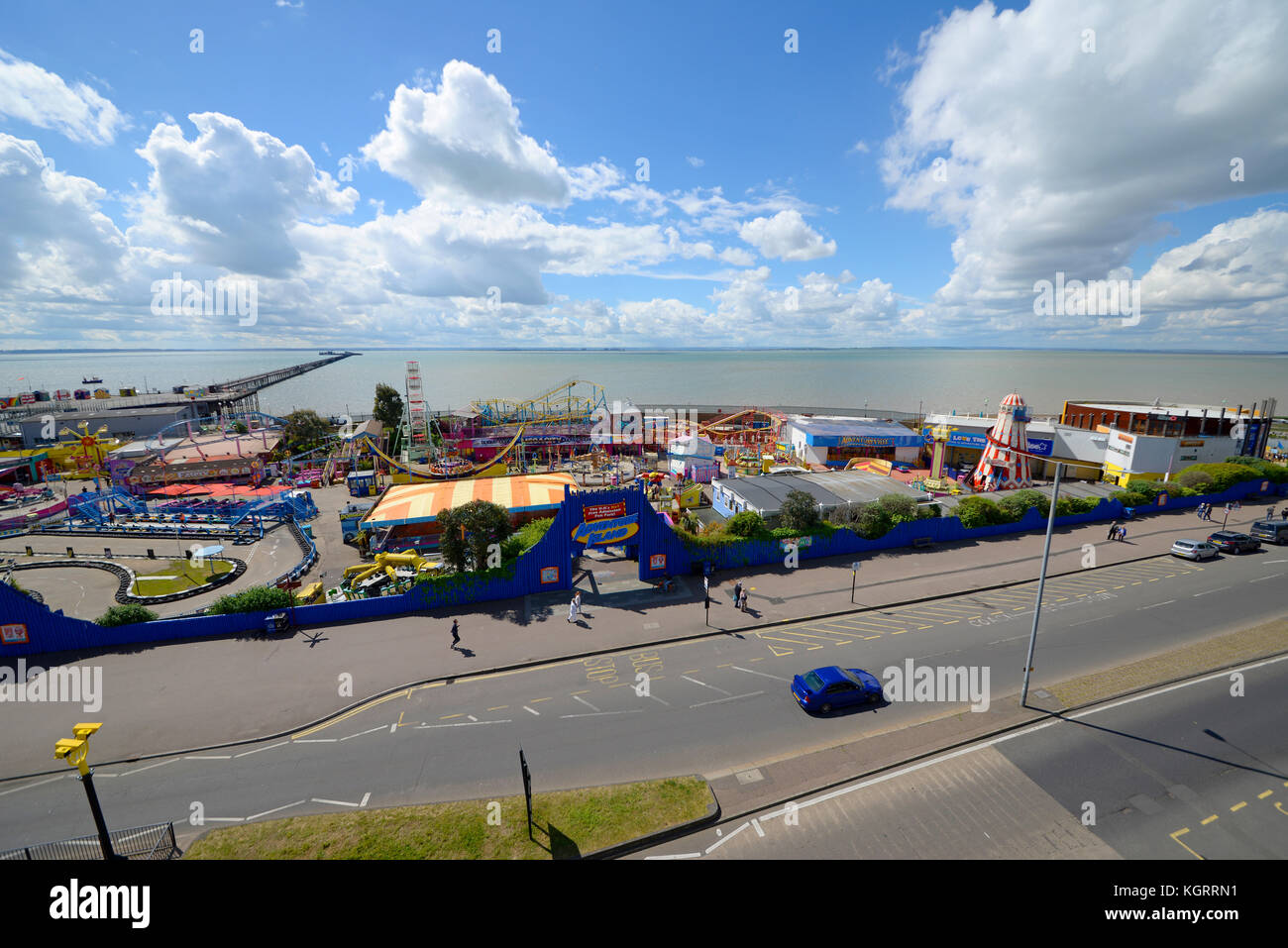 Adventure Island, Southend on Sea Seafront, Essex. Divertimenti e giostre della zona fieristica sulla Western Esplanade. Costa estuaria del Tamigi Foto Stock