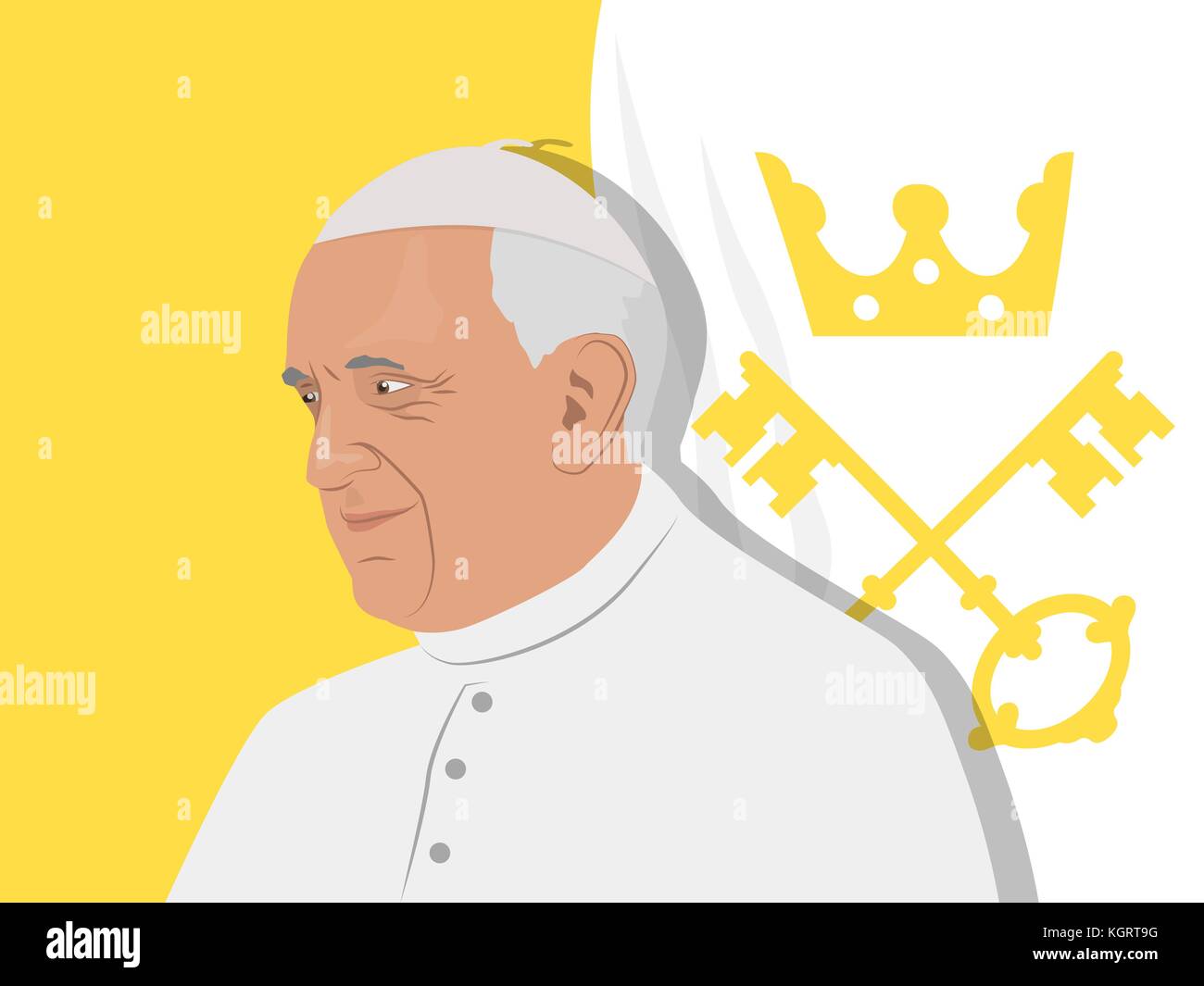 Novembre 10, 2017. llustrazione editoriale del papa Francesco in abito tradizionale su sfondo bianco. Illustrazione Vettoriale