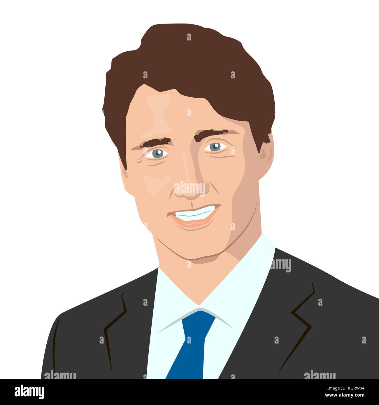 Novembre 10, 2017 llustrazione editoriale del primo ministro del Canada justin trudeau ritratto sulla bandiera canadese sfondo. Illustrazione Vettoriale