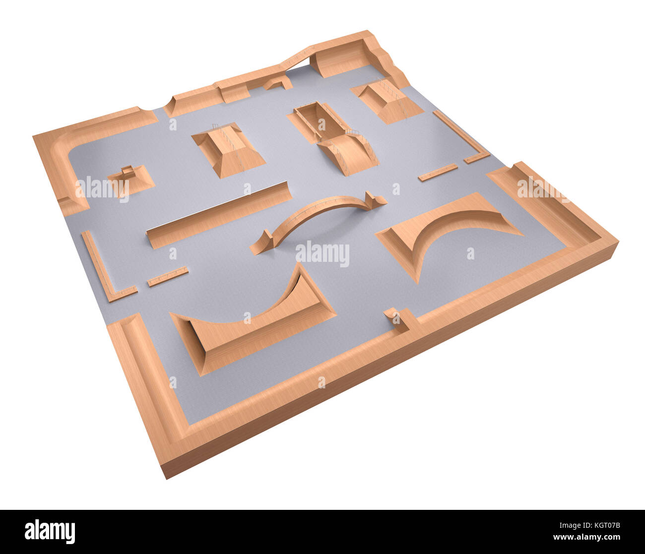 Skate Park elementi vista da sopra. Il rendering 3D Foto Stock