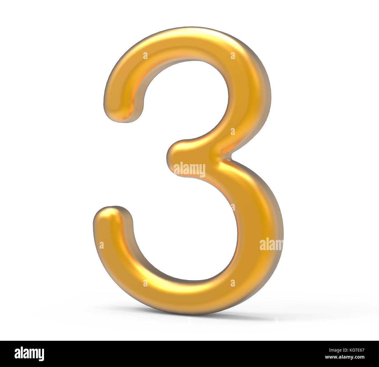 3D render golden numero 3, sottile e texture plastica 3D figura design Foto Stock
