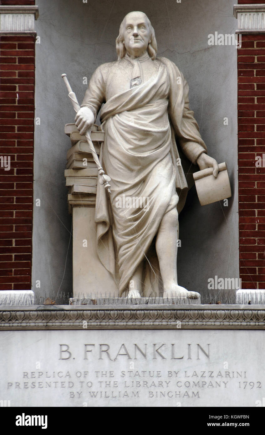 Benjamin Franklin (1706-1790). american Statista, filosofo e fisico. uno dei padri fondatori degli Stati Uniti. statua. monumento.. di Filadelfia in Pennsylvania. usa.. Foto Stock