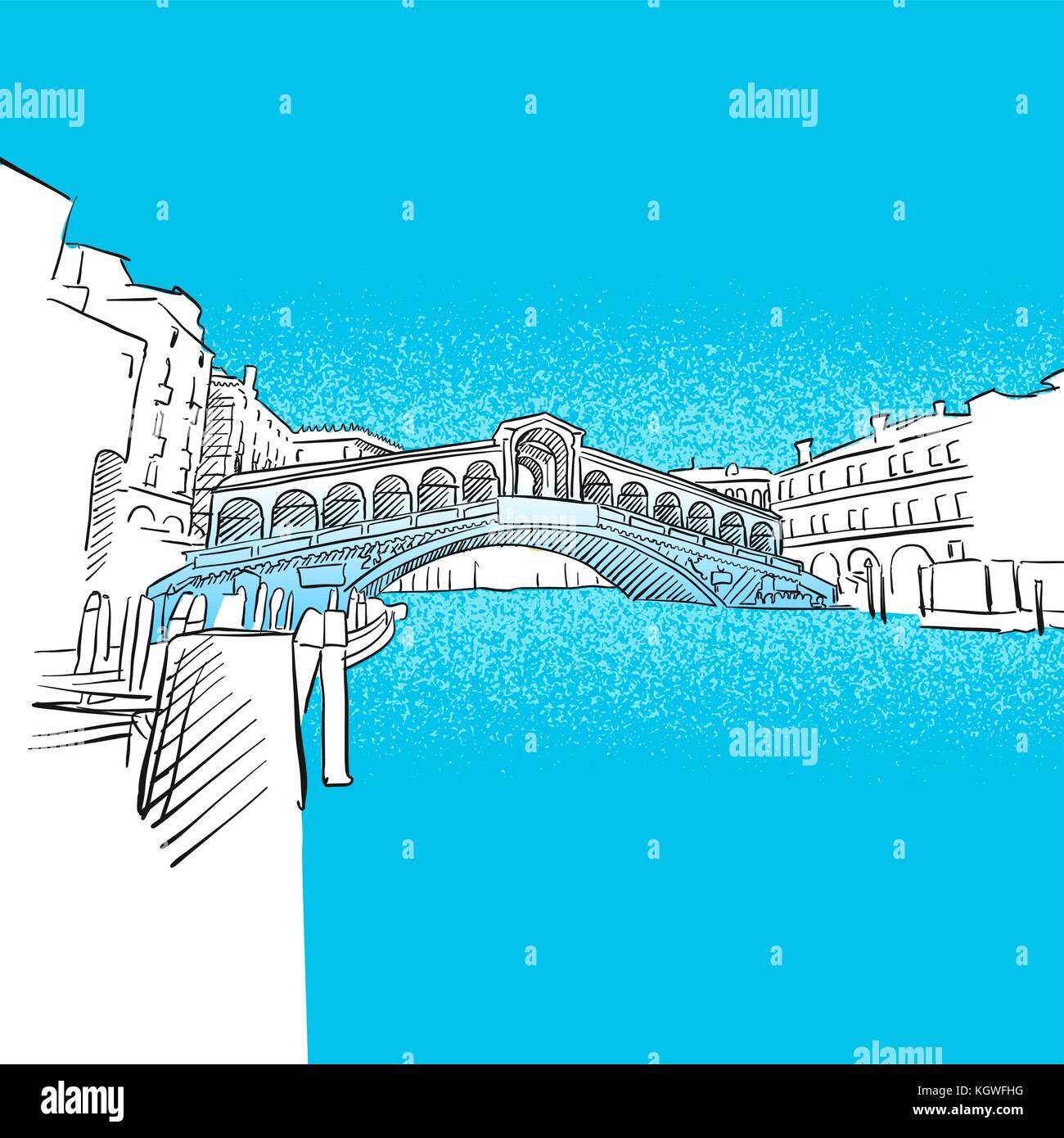 Venezia Ponte di Rialto. disegnati a mano storica pietra miliare. famosa destinazione di viaggio. vettore schizzo d'arte. Illustrazione Vettoriale