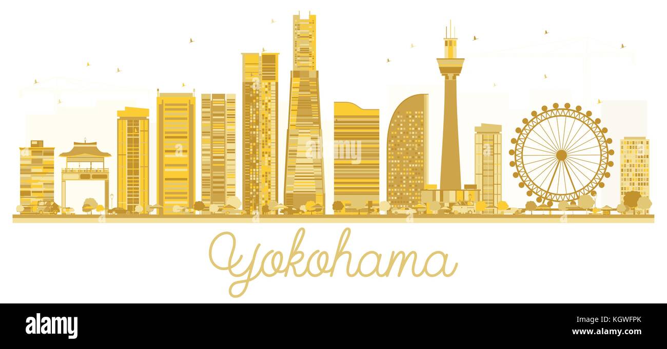 Yokohama Giappone skyline della città golden silhouette. business travel concept. yokohama isolati su sfondo bianco. illustrazione vettoriale. Illustrazione Vettoriale