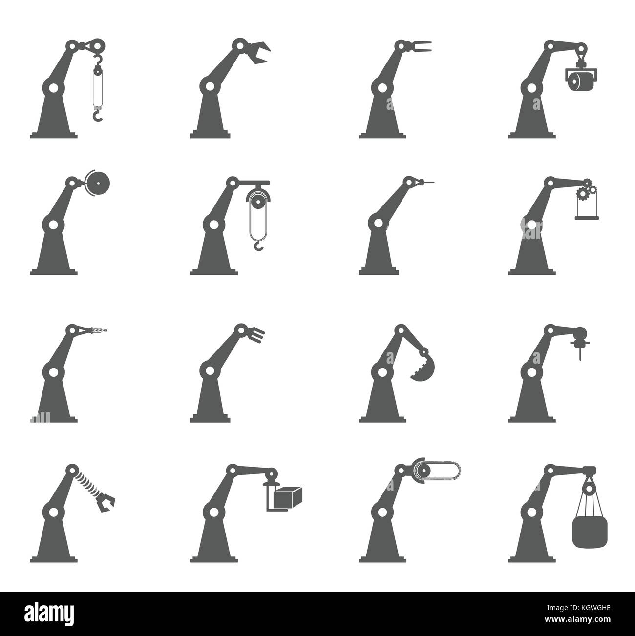 Set di meccanico dei bracci del robot o macchine di automazione illustrazione vettoriale Illustrazione Vettoriale