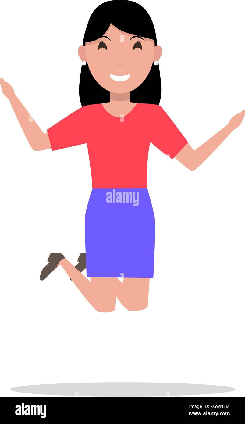 Vettore donna cartoon saltando di felicità Illustrazione Vettoriale