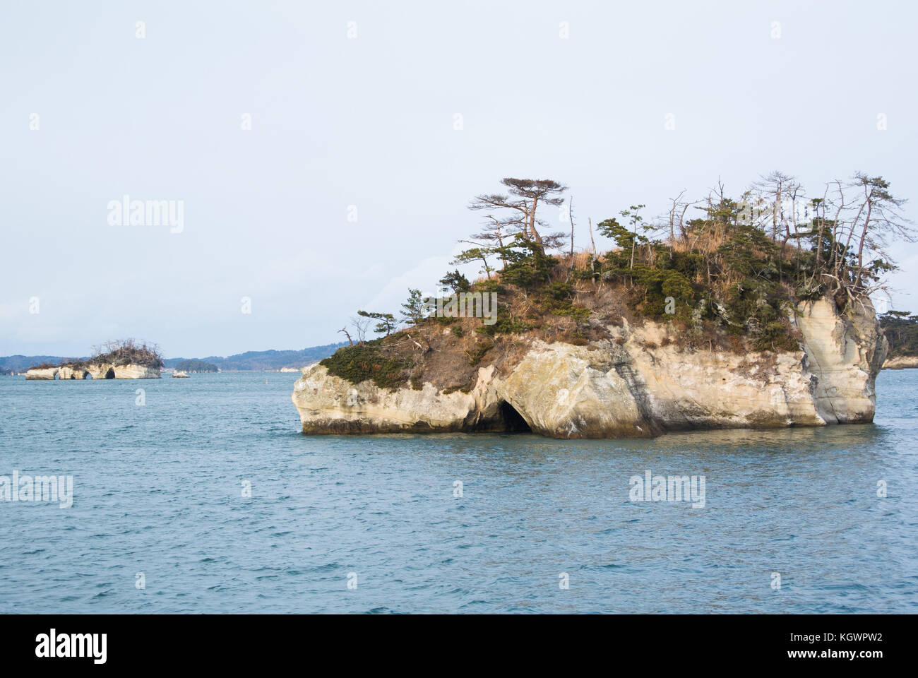 Isole nella baia di Matsushima di Miyagi, Giappone Foto Stock