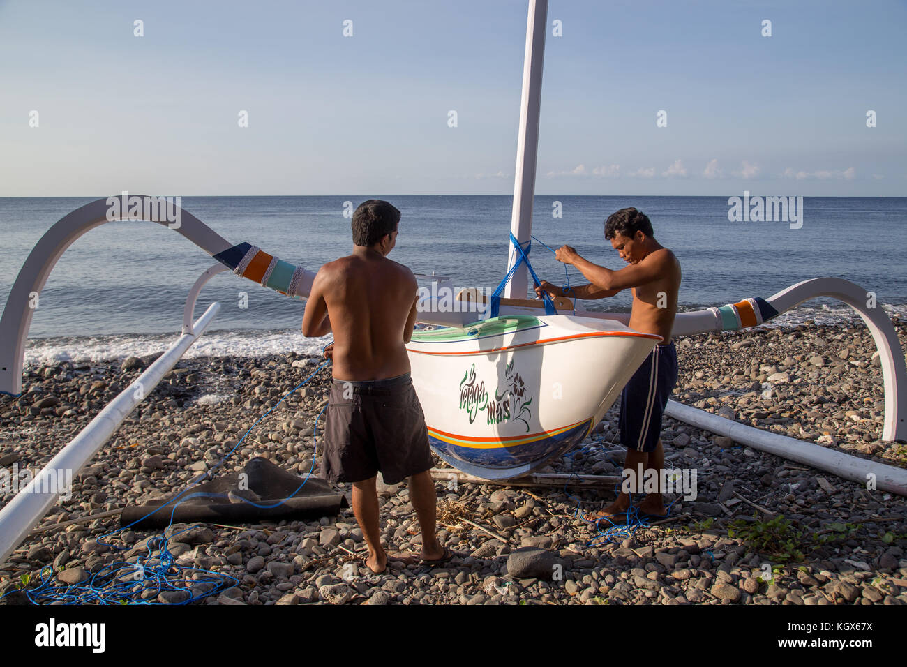 Stile Balinese tradizionale barca da pesca Foto Stock