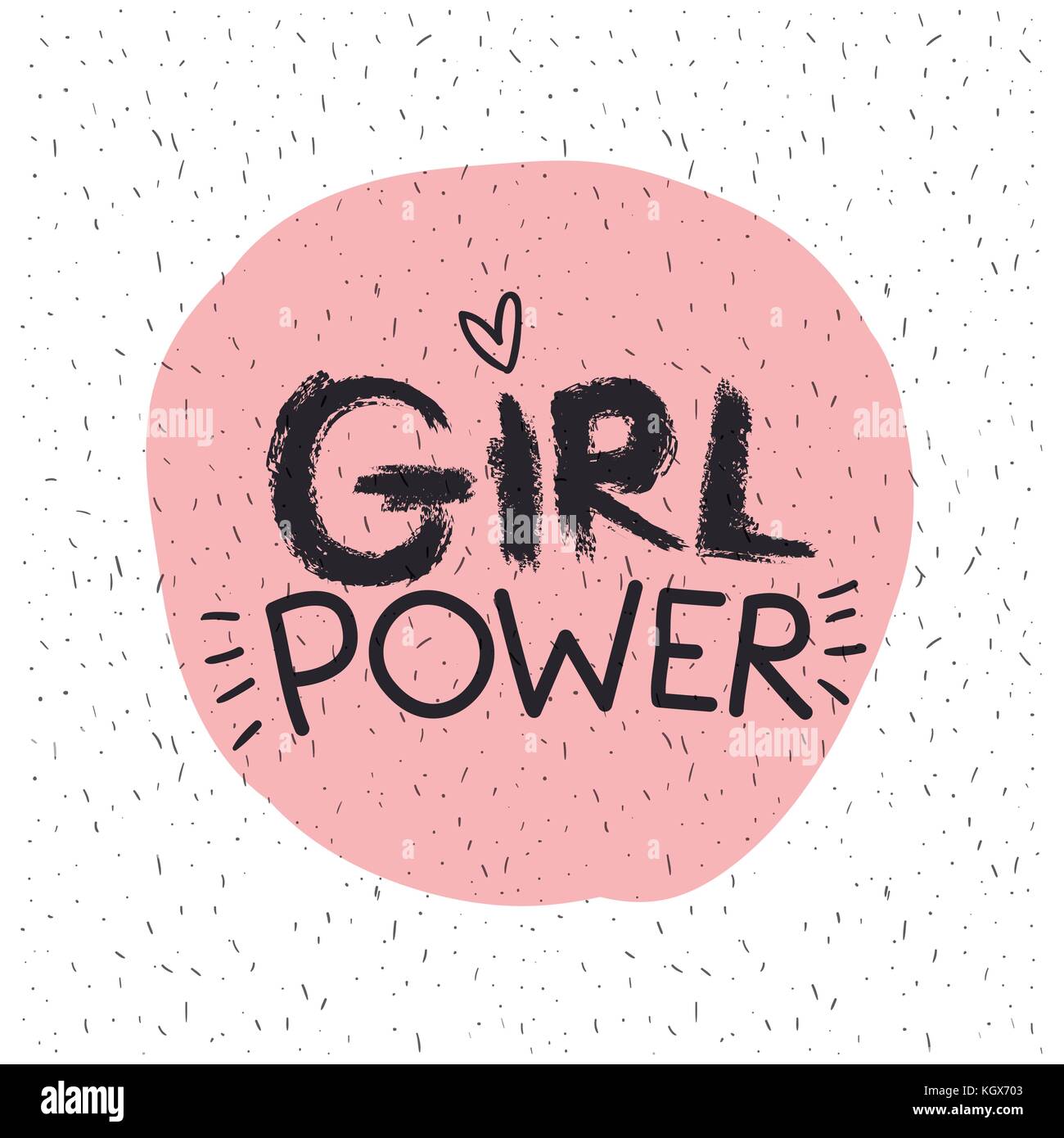 Girl power emblema del testo in cerchio rosa su sfondo bianco con brillantini Illustrazione Vettoriale
