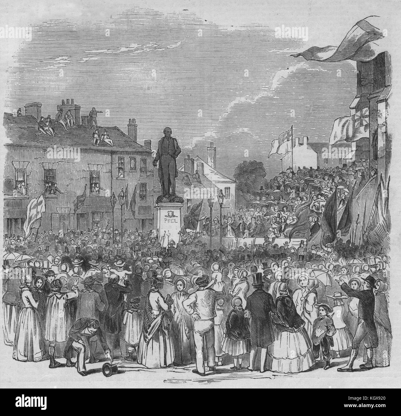 Inaugurazione di Sir Robert Peel la statua a Bury. Lancashire 1852. Il Illustrated London News Foto Stock