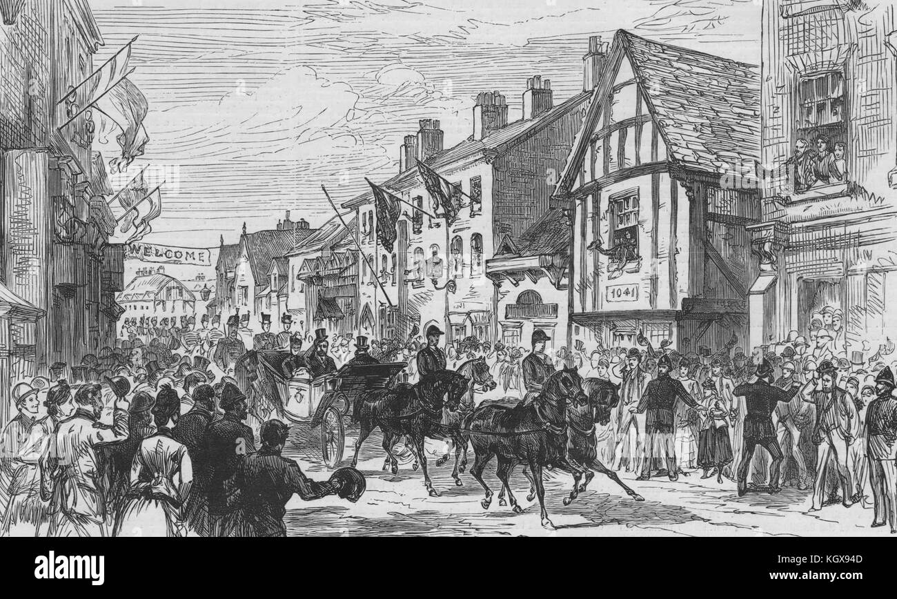 Il principe e la Principessa di Galles a Knutsford, vicino Manchester. Lancashire 1887. Il Illustrated London News Foto Stock
