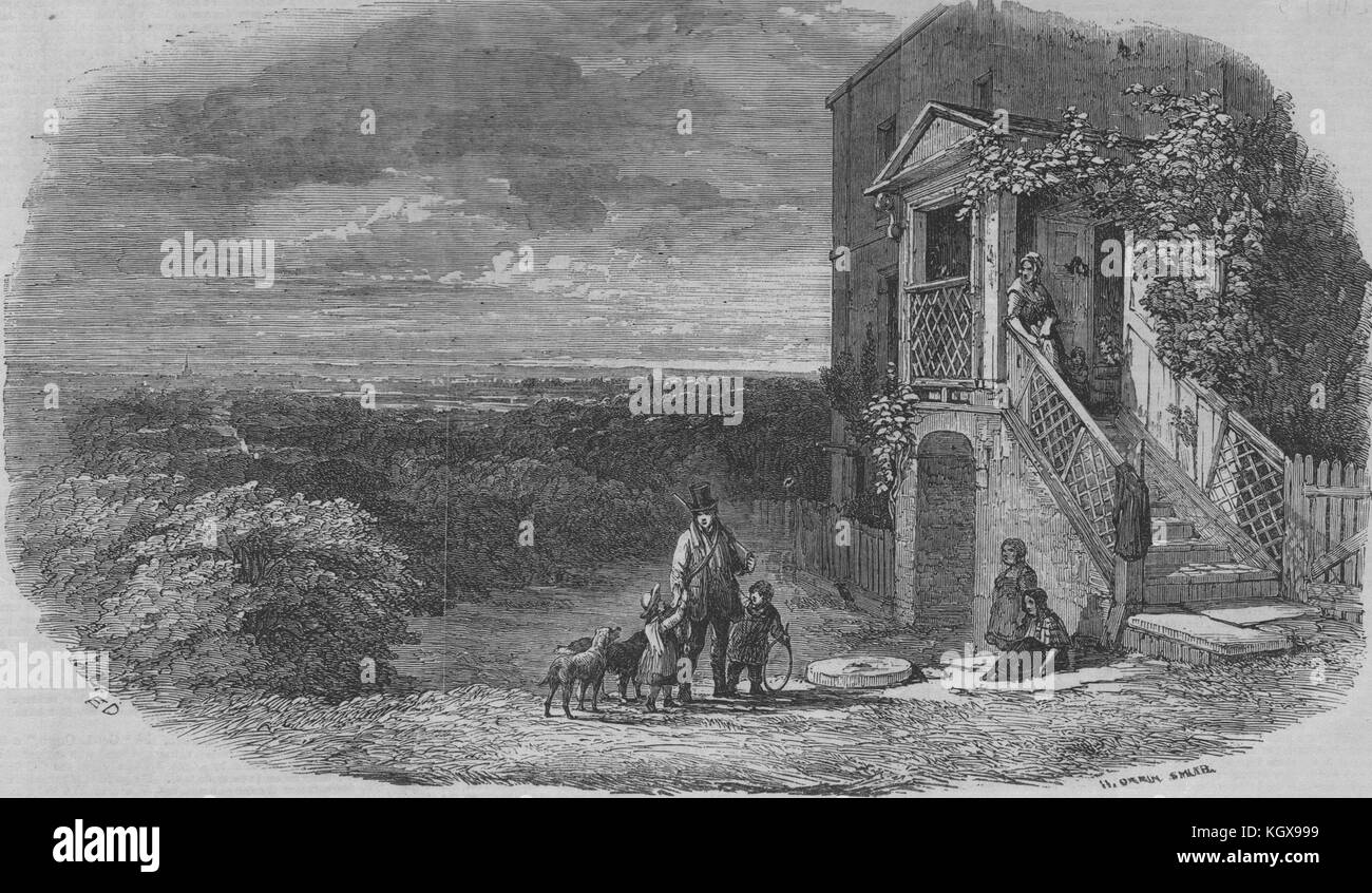 Hainault foresta. Hog Hill House & vista verso Chigwell. Essex 1851. Il Illustrated London News Foto Stock