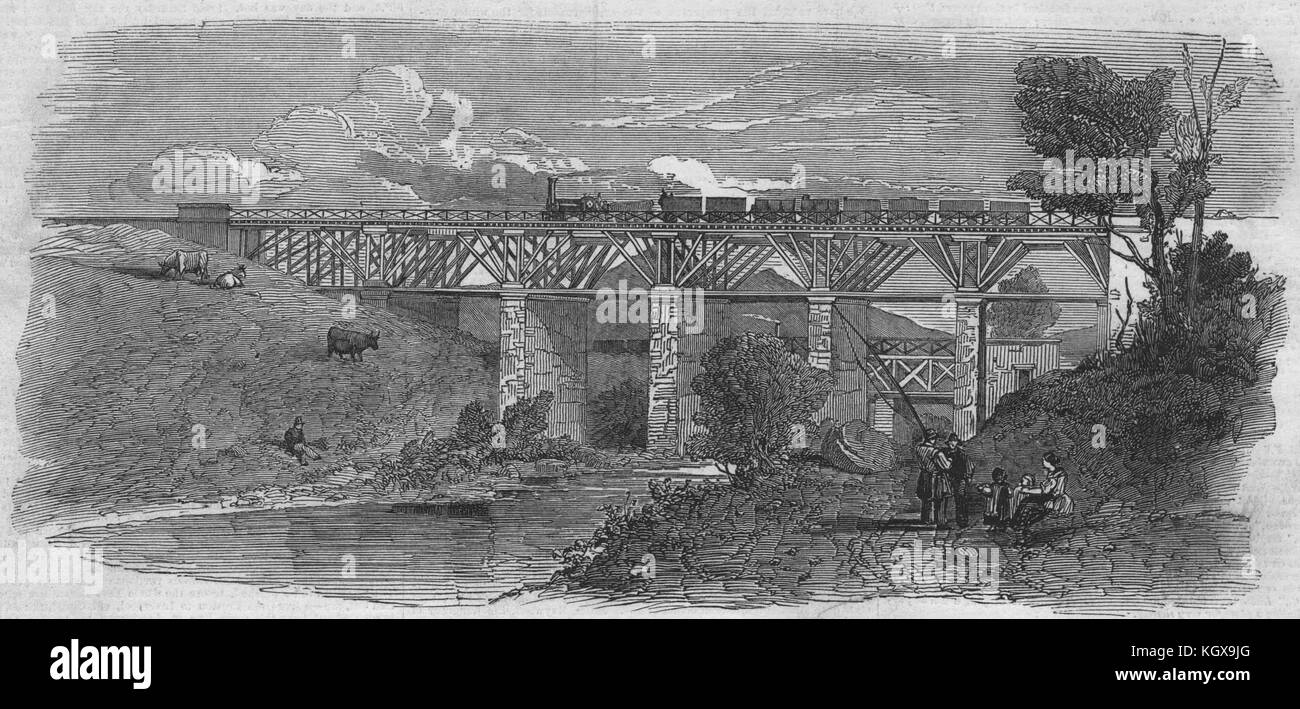 East Lancashire Railway. Il Fondo Ontano viadotto. Lancashire 1848. Il Illustrated London News Foto Stock