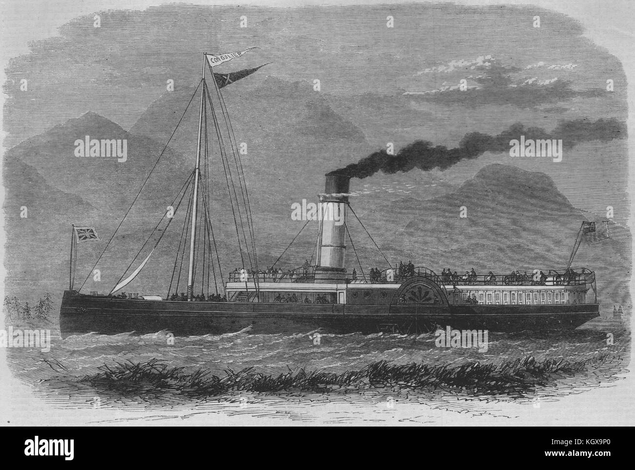 La posta steamboat gondoliere Caledonian Canal. Scozia 1868. Il Illustrated London News Foto Stock