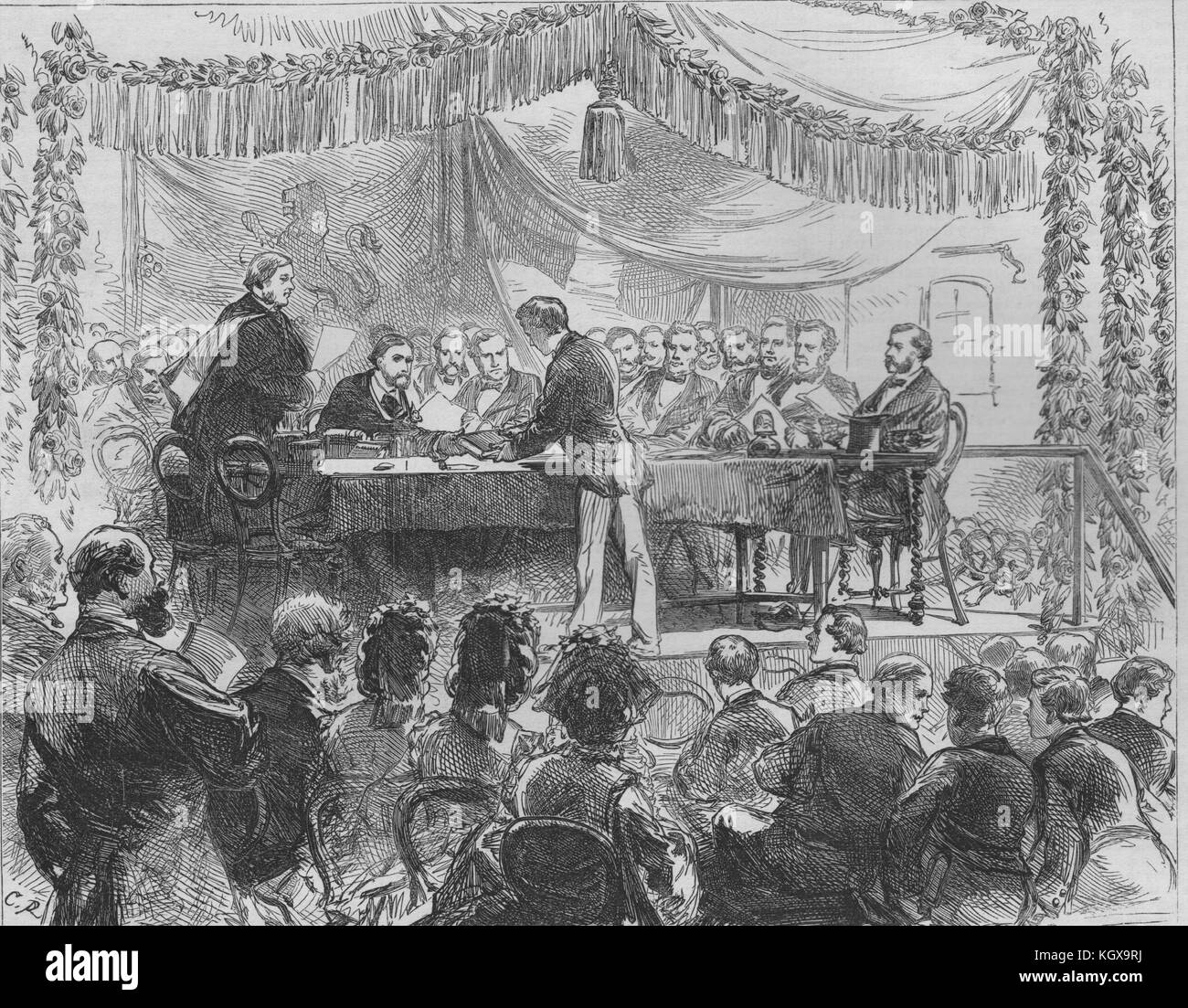 Il Duca di Edimburgo dare premi al Royal Naval School, Nuova Croce 1871. Il Illustrated London News Foto Stock