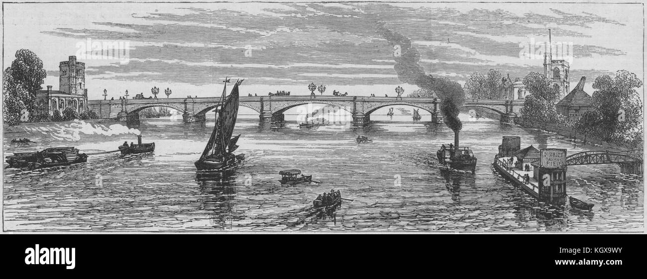 Nuovo Putney Bridge, aperto da il principe e la Principessa di Galles. London 1886. Il Illustrated London News Foto Stock