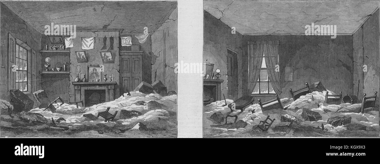 Il proiettore di Lambeth durante la tempesta di due camere in Princes Square. London 1881. Il Illustrated London News Foto Stock