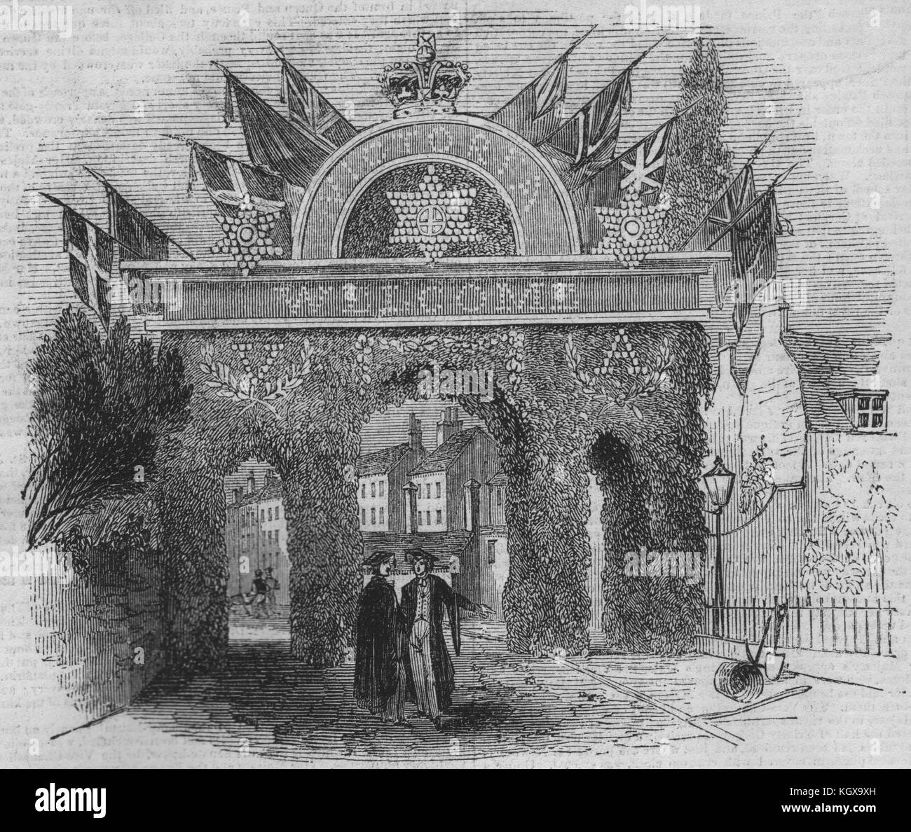 Grand arco trionfale, Cambridge. Cambridgeshire 1843. Il Illustrated London News Foto Stock
