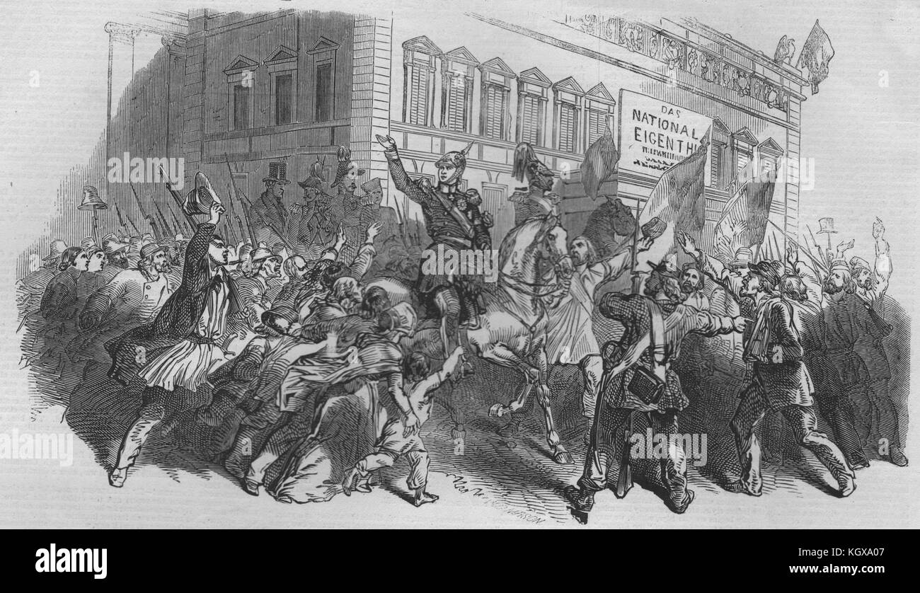 Rivoluzione nella Prussia. Il re di Prussia per le strade di Berlino 1848. Il Illustrated London News Foto Stock