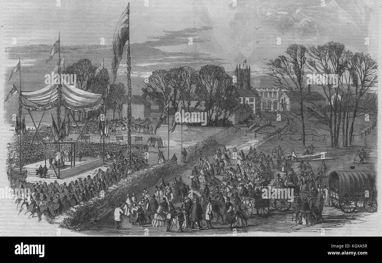 Che stabilisce la chiave di volta di una Scuola nazionale, Long Melford, Sudbury, Suffolk 1860. Il Illustrated London News Foto Stock